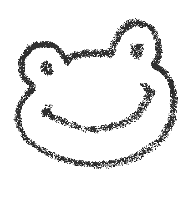 A doodle of a smiling frog face.